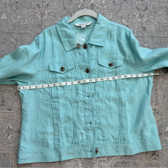 Coldwater Creek Journey lightweight Linen Clearwater Aqua Denim Jacket New Large - Picture 7 of 11